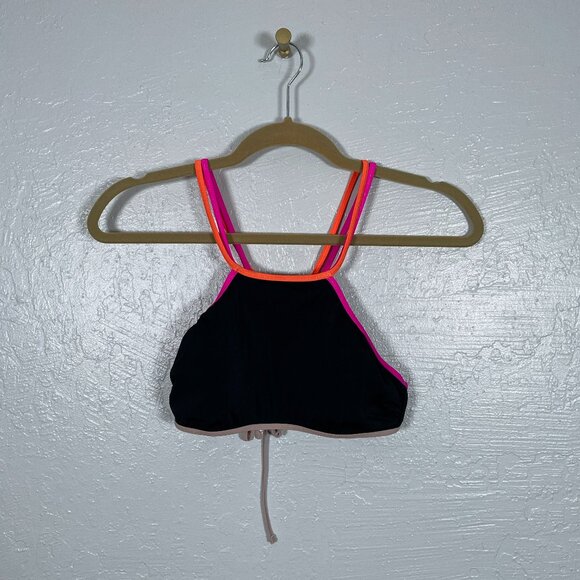 Victorias Secret Women S Black Pink Halter Bikini Top Strappy Metallic Beach - Picture 1 of 7